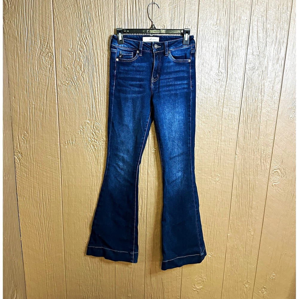 KanCan Women's Dark Wash Flare Stretch Denim Jeans Sz 5/26 Western Boho Stretch